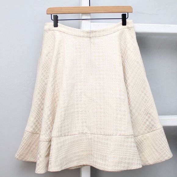 Erin Fetherston Nellie Houndstooth A-Line Cream Metallic Midi Skirt​​​ Size 12 - Picture 2 of 7